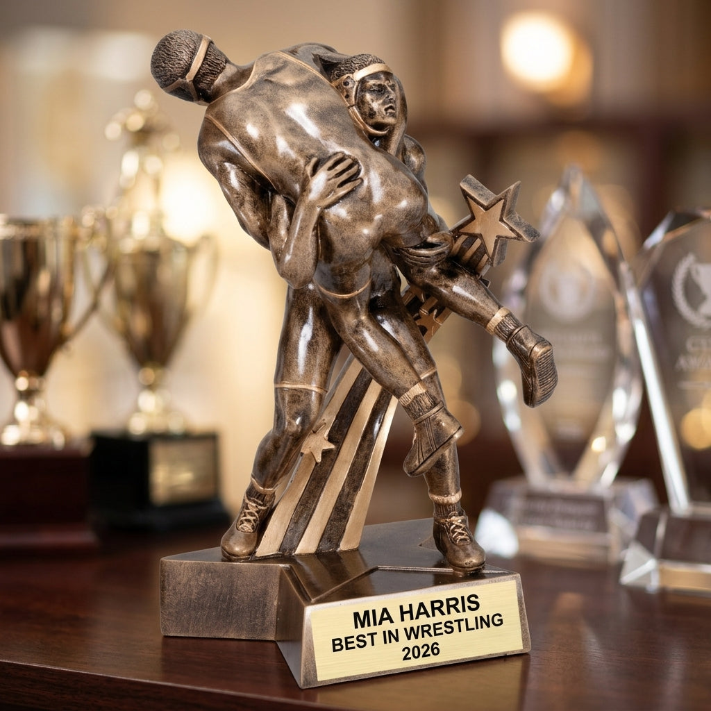 How to order a personalized wrestling trophy in 3 easy steps with custom name, team, and year engraving