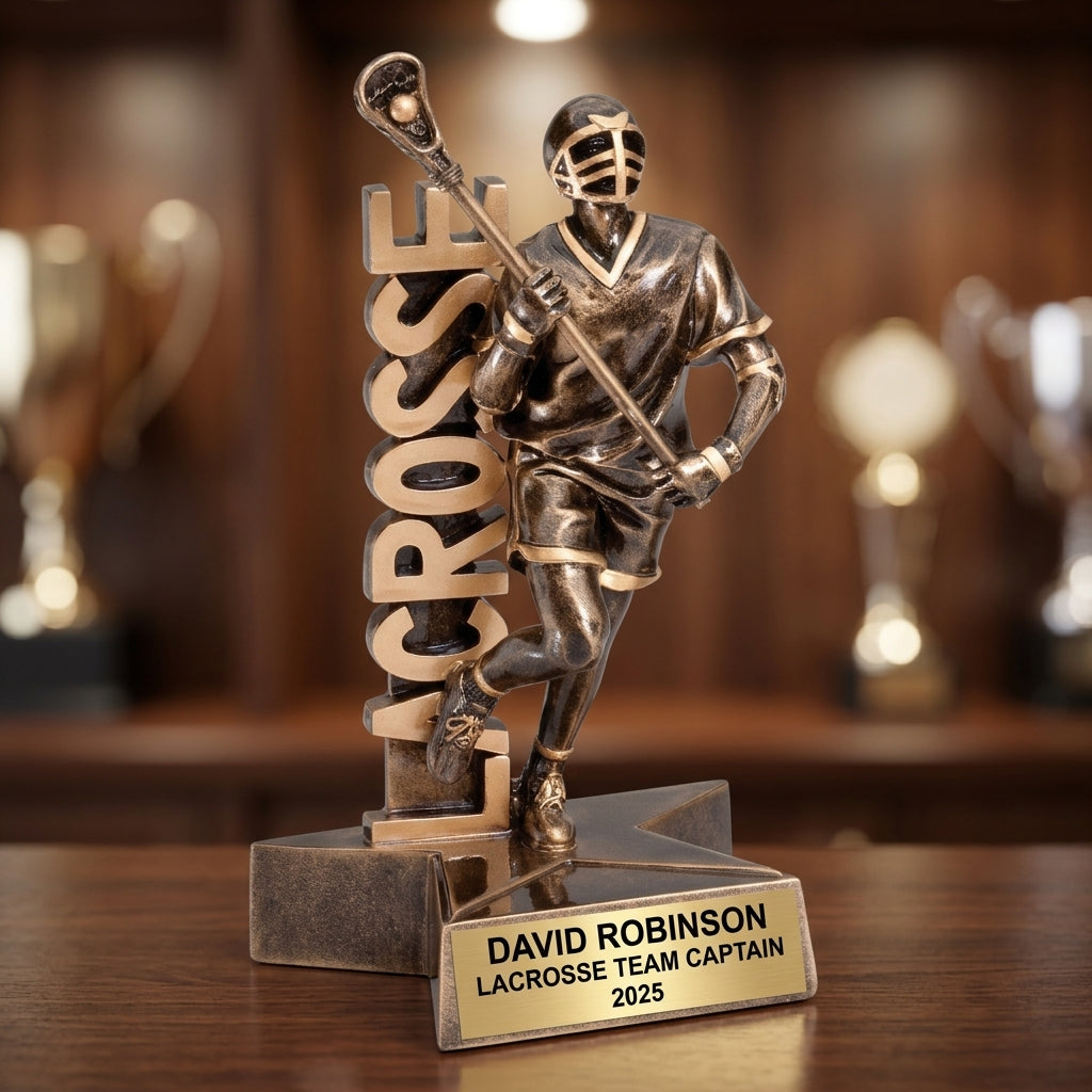 Lacrosse Trophy Award | Personalized | Custom Engraved | Lacrosse MVP | Gold Name Plate | Wood Unlimited - View 4