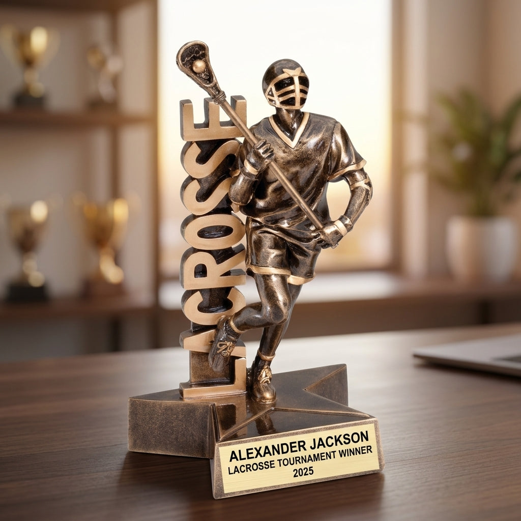 Lacrosse Trophy Award | Personalized | Custom Engraved | Lacrosse MVP | Gold Name Plate | Wood Unlimited - View 5