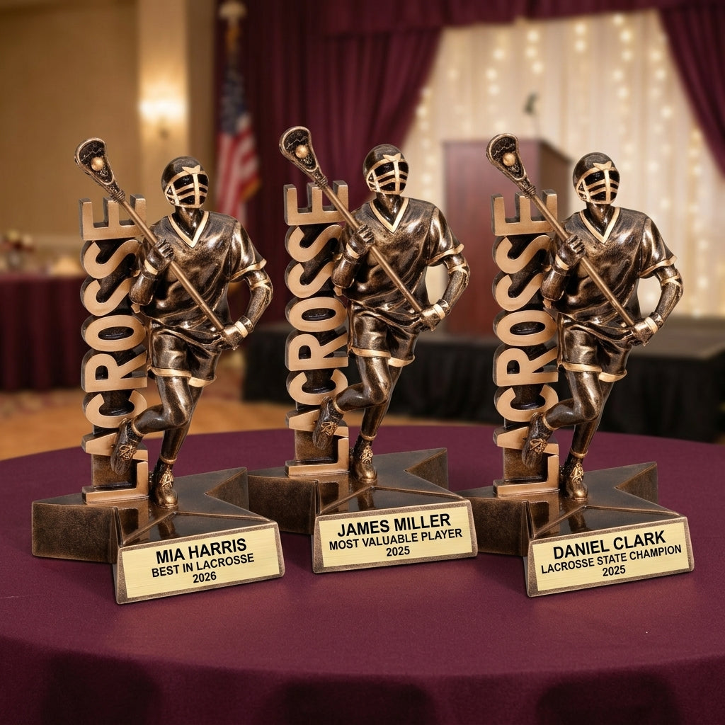 Lacrosse Trophy Award | Personalized | Custom Engraved | Lacrosse MVP | Gold Name Plate | Wood Unlimited - View 6