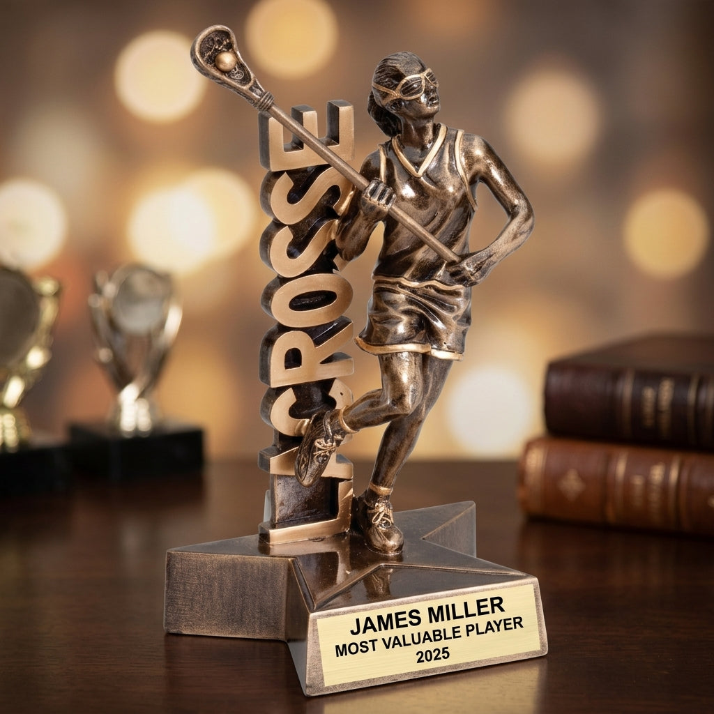 Lacrosse Trophy Award | Personalized | Custom Engraved | Lacrosse MVP | Gold Name Plate | Wood Unlimited - View 4