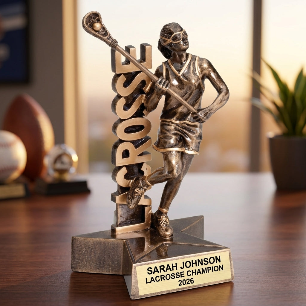 Lacrosse Trophy Award | Personalized | Custom Engraved | Lacrosse MVP | Gold Name Plate | Wood Unlimited - View 5