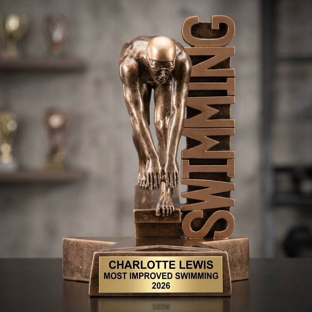 Swimming Award Trophy | Personalized | Custom Engraved | Swim Meet Champion | Swimming Gifts | Team Awards - View 3
