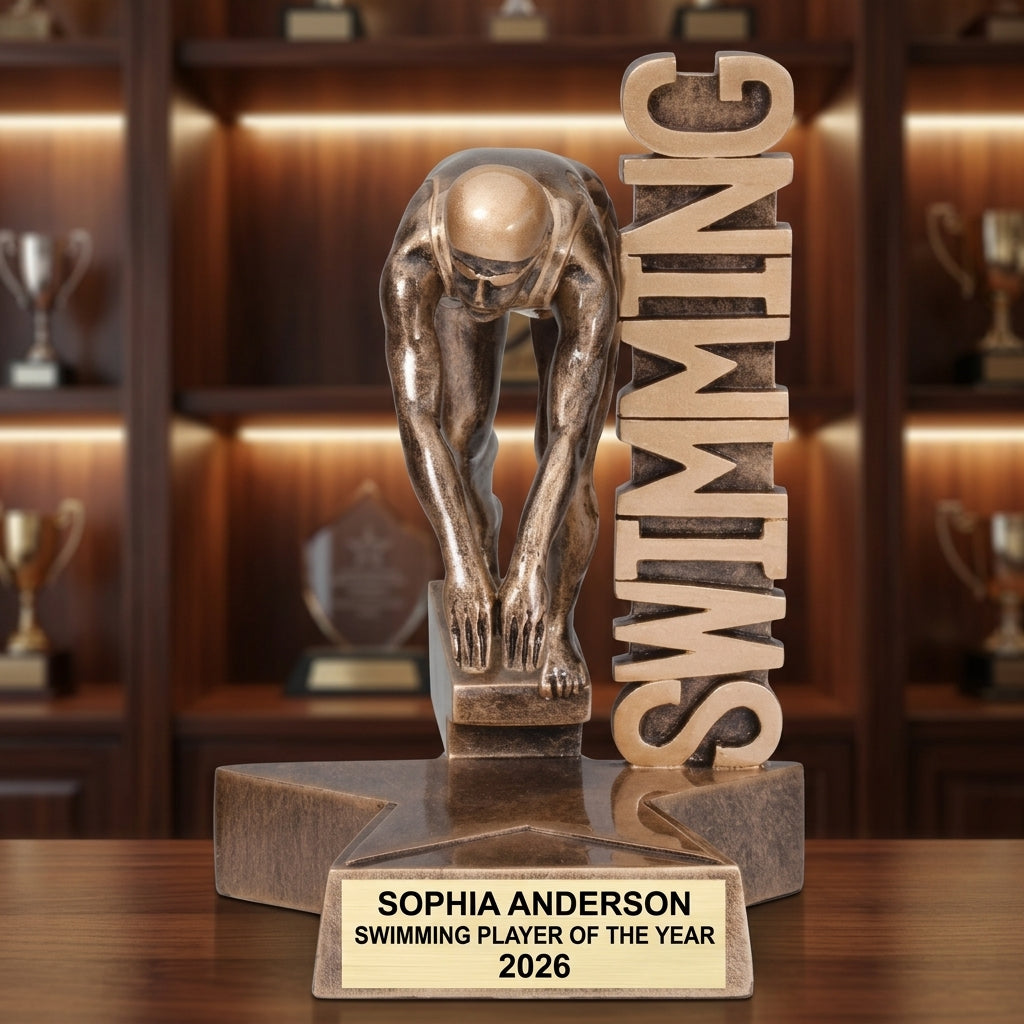 Swimming Award Trophy | Personalized | Custom Engraved | Swim Meet Champion | Female Swimmer Gift | Unique Swimming Gift - View 1