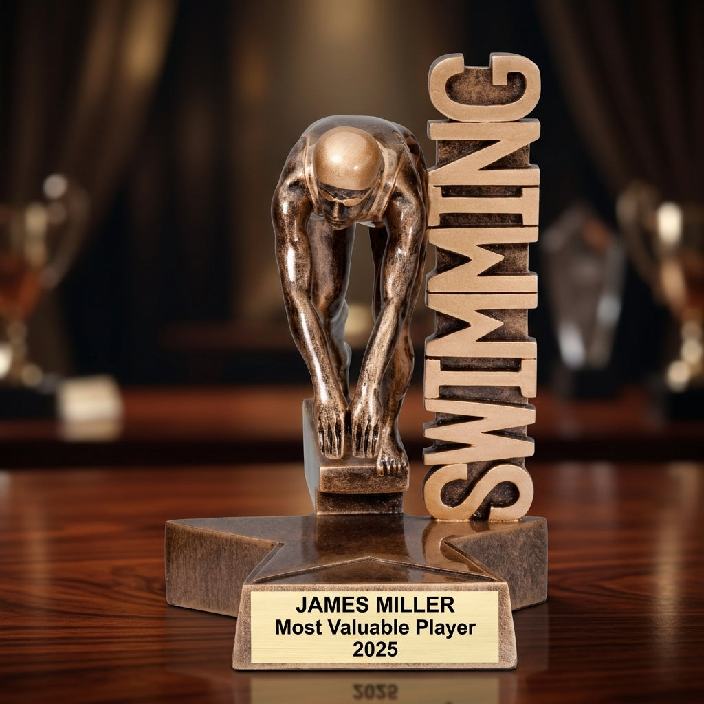 Swimming Award Trophy | Personalized | Custom Engraved | Swim Meet Champion | Female Swimmer Gift | Unique Swimming Gift - View 2