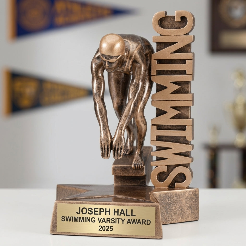 Swimming Award Trophy | Personalized | Custom Engraved | Swim Meet Champion | Female Swimmer Gift | Unique Swimming Gift - View 3