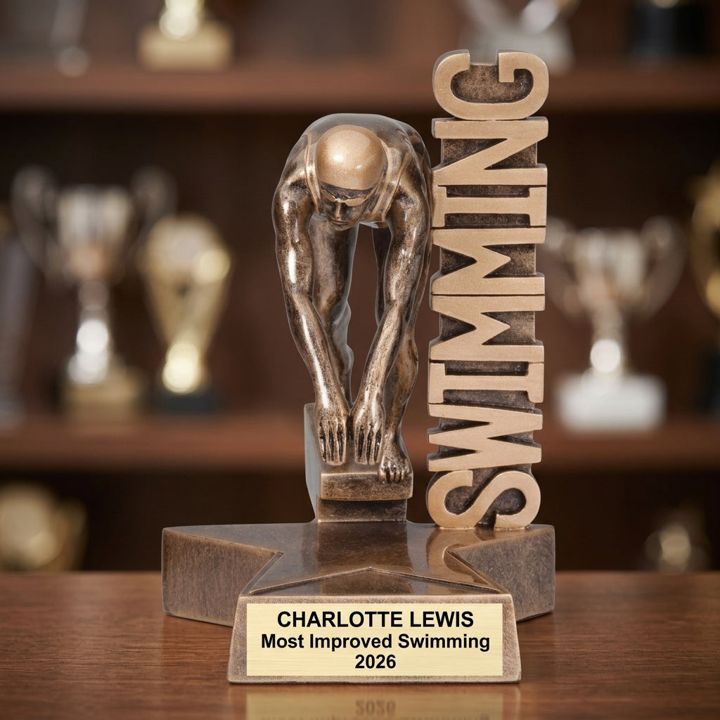 Swimming Award Trophy | Personalized | Custom Engraved | Swim Meet Champion | Female Swimmer Gift | Unique Swimming Gift - View 4