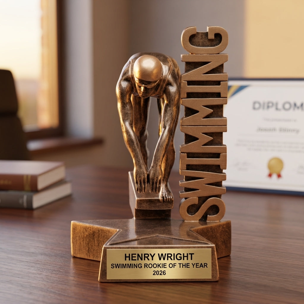 Swimming Award Trophy | Personalized | Custom Engraved | Swim Meet Champion | Female Swimmer Gift | Unique Swimming Gift - View 5