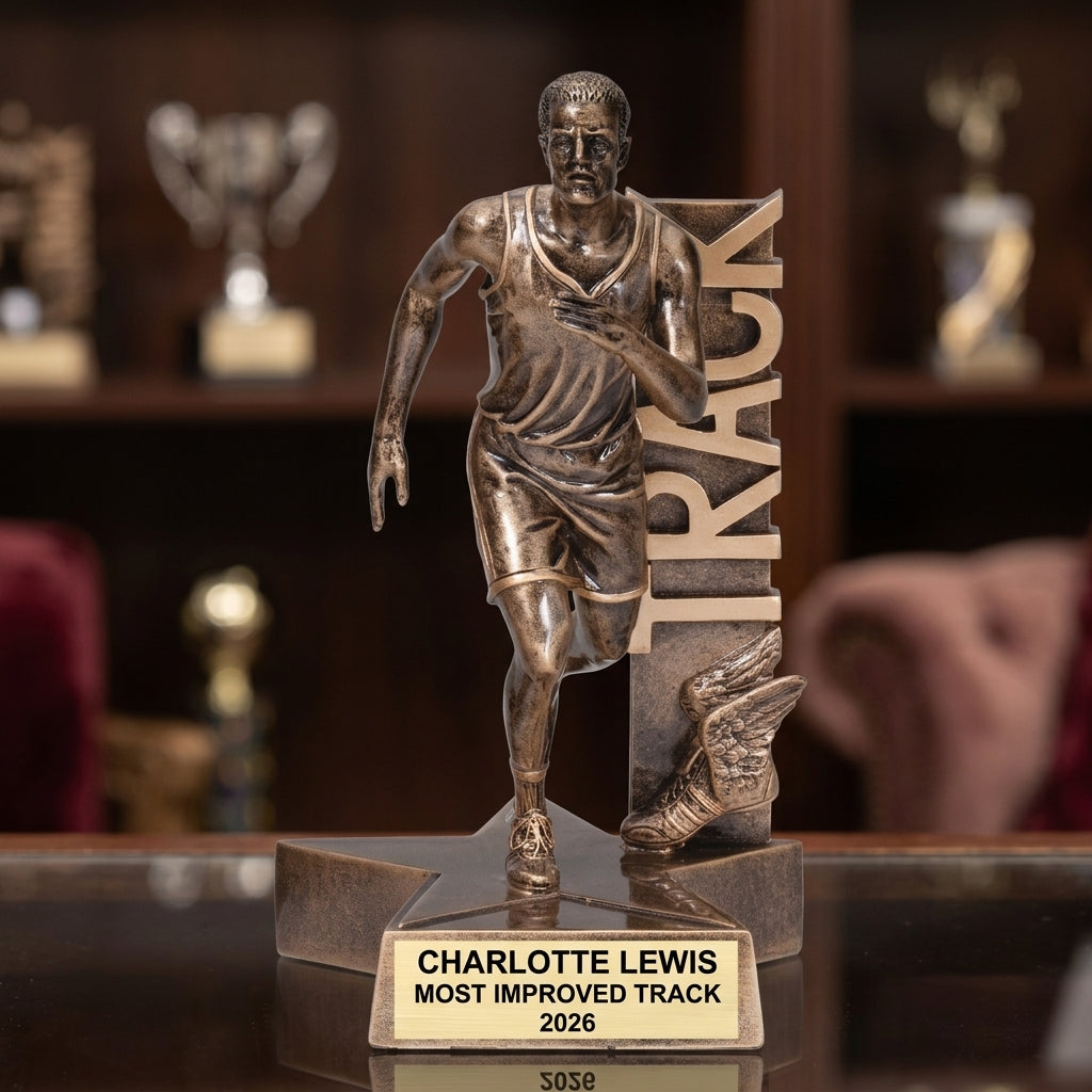Track Trophy Award | Personalized | Custom Engraved | Track and Field | Running Award | Track Meet | Champion | Gold Name Plate - View 1