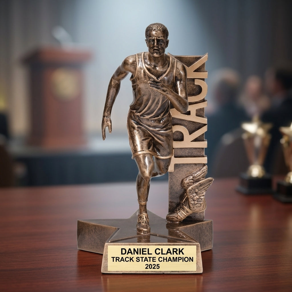 Track Trophy Award | Personalized | Custom Engraved | Track and Field | Running Award | Track Meet | Champion | Gold Name Plate - View 2
