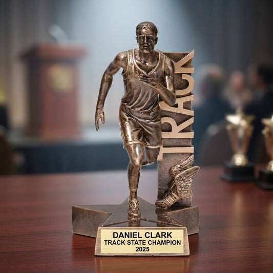 Track Trophy Award | Personalized | Custom Engraved | Track and Field | Running Award | Track Meet | Champion | Gold Name Plate - View 2