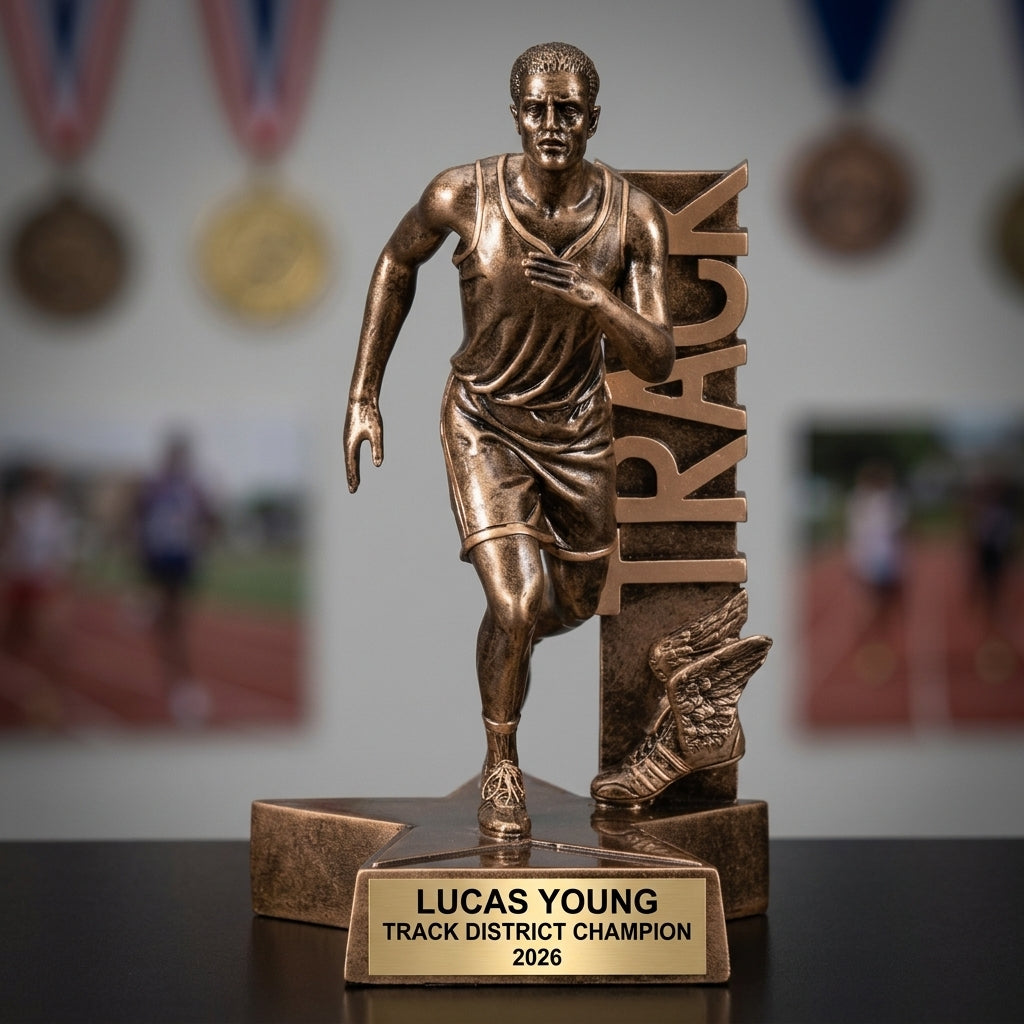 Track Trophy Award | Personalized | Custom Engraved | Track and Field | Running Award | Track Meet | Champion | Gold Name Plate - View 3
