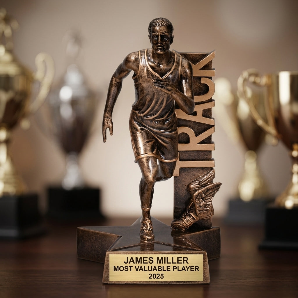 Track Trophy Award | Personalized | Custom Engraved | Track and Field | Running Award | Track Meet | Champion | Gold Name Plate - View 4