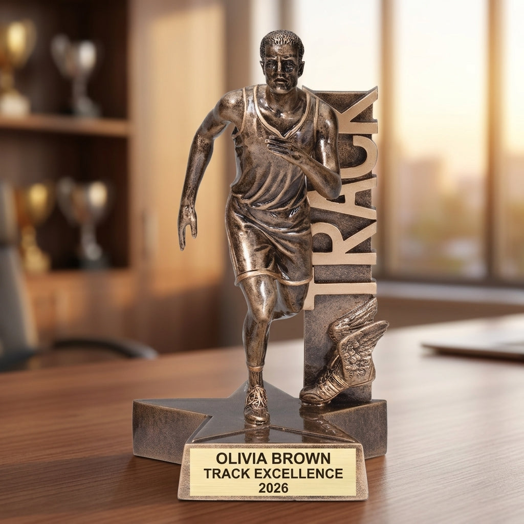 Track Trophy Award | Personalized | Custom Engraved | Track and Field | Running Award | Track Meet | Champion | Gold Name Plate - View 5