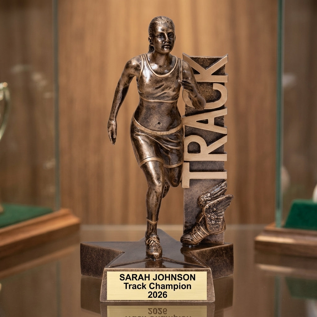 Track Award Trophy | Personalized | Custom Engraved | Female Athlete | Track & Field | Running | Champion | Gift - View 1