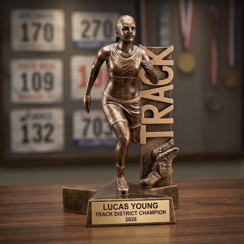 Track Award Trophy | Personalized | Custom Engraved | Female Athlete | Track & Field | Running | Champion | Gift - View 3