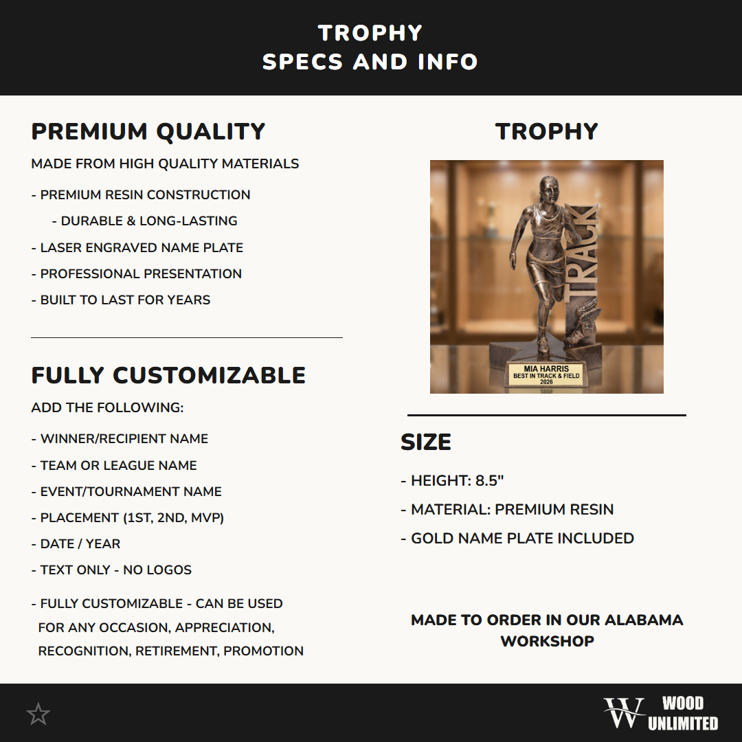 Track Award Trophy | Personalized | Custom Engraved | Track and Field | Running Award | Female Athlete