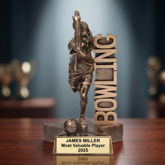 Bowling Award Trophy | Personalized | Custom Engraved | Female Bowler | Bowling Tournament Gift | Team Award - View 2