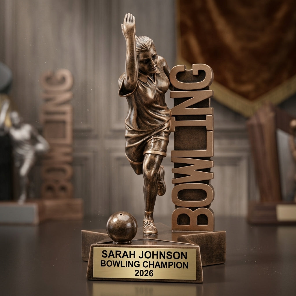 Bowling Award Trophy | Personalized | Custom Engraved | Female Bowler | Bowling Tournament Gift | Team Award - View 3