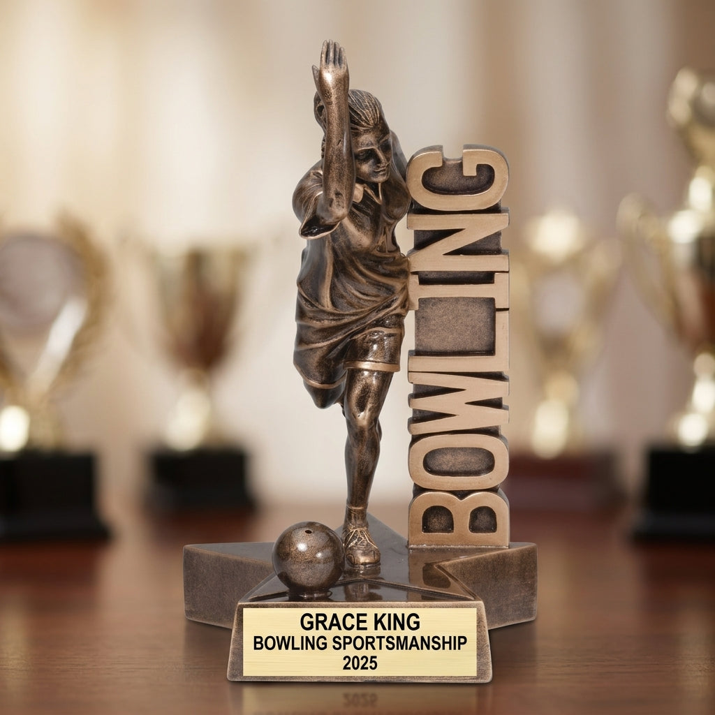 Bowling Award Trophy | Personalized | Custom Engraved | Female Bowler | Bowling Tournament Gift | Team Award - View 4