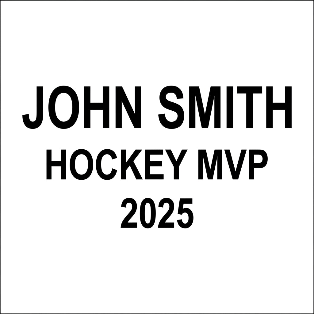 Laser engraving text-placement preview on the resin name plate of a personalized Hockey award — featuring Engraved hockey participation trophy for kids, a popular choice for Sports award shops for Sports recognition events