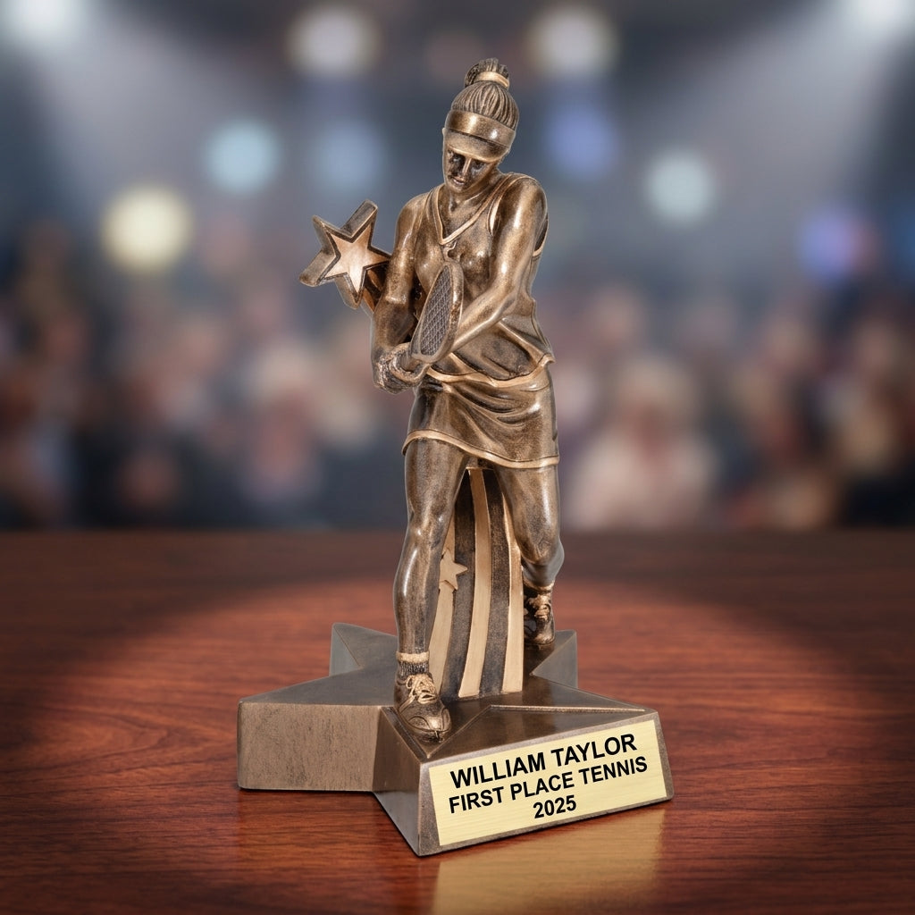 Tennis Trophy Award | Personalized | Custom Engraved | Tennis MVP | Gold Name Plate | Wood Unlimited - View 2