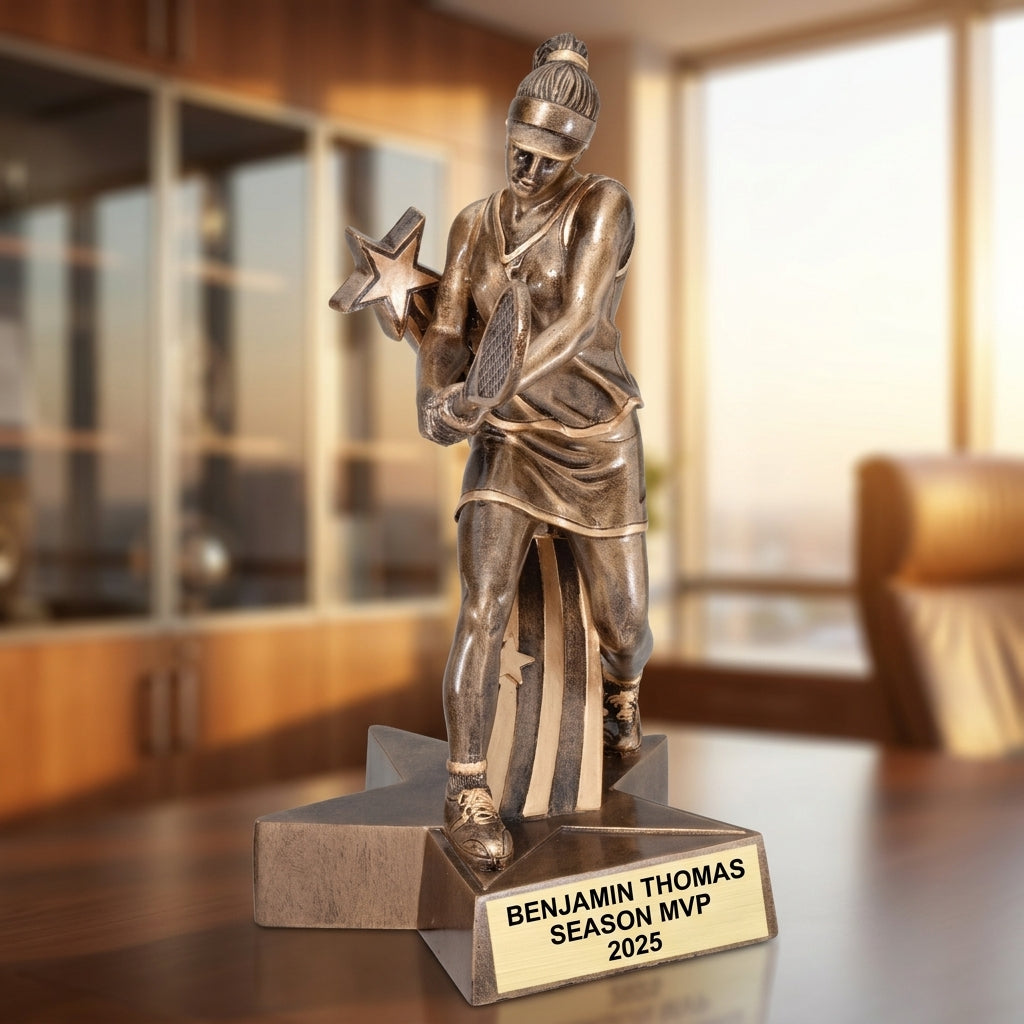 Tennis Trophy Award | Personalized | Custom Engraved | Tennis MVP | Gold Name Plate | Wood Unlimited - View 5