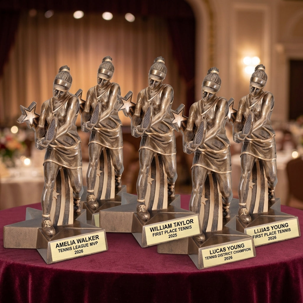 Tennis Trophy Award | Personalized | Custom Engraved | Tennis MVP | Gold Name Plate | Wood Unlimited - View 6