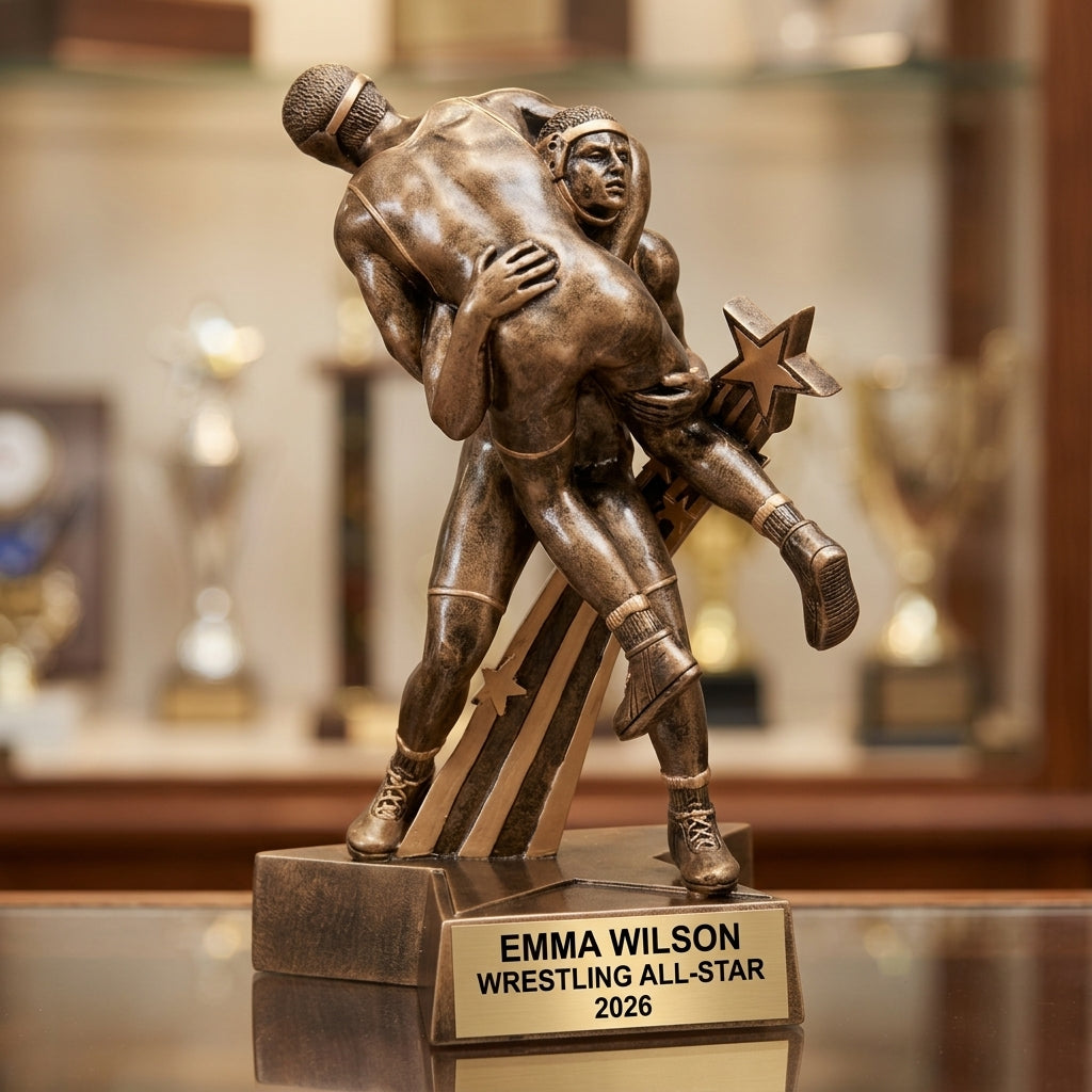 Wrestling Award Trophy | Personalized | Custom Engraved | Wrestling Champion | Team MVP | Gold Finish | Wrestling Gift - View 1