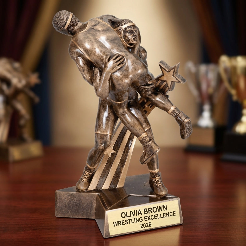 Wrestling Award Trophy | Personalized | Custom Engraved | Wrestling Champion | Team MVP | Gold Finish | Wrestling Gift - View 2