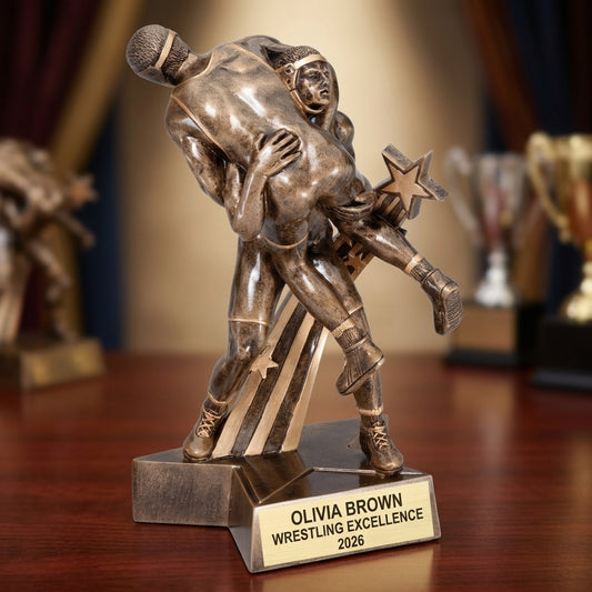 Wrestling Award Trophy | Personalized | Custom Engraved | Wrestling Champion | Team MVP | Gold Finish | Wrestling Gift - View 2