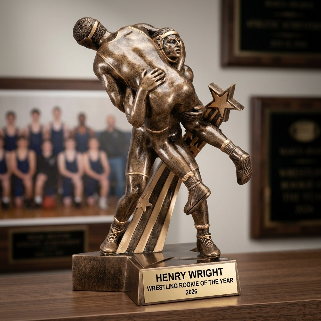 Wrestling Award Trophy | Personalized | Custom Engraved | Wrestling Champion | Team MVP | Gold Finish | Wrestling Gift - View 3