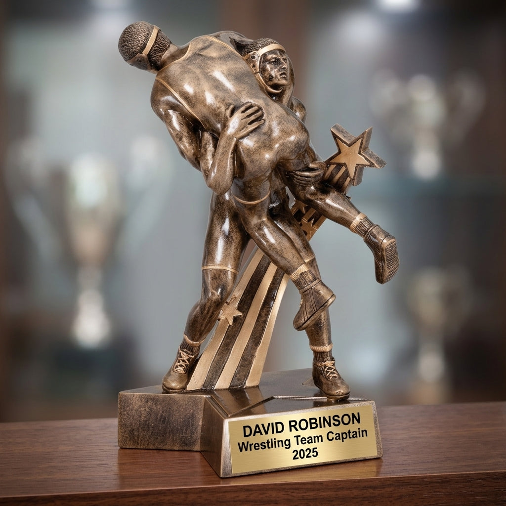 Wrestling Award Trophy | Personalized | Custom Engraved | Wrestling Champion | Team MVP | Gold Finish | Wrestling Gift - View 4