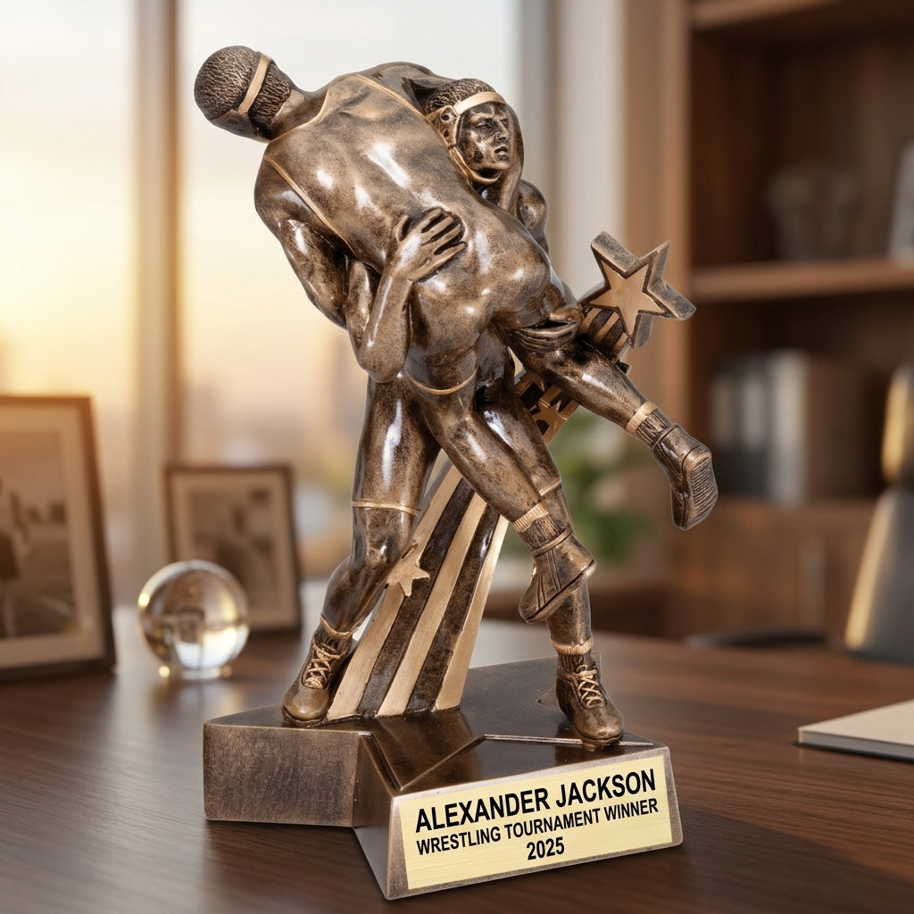 Wrestling Award Trophy | Personalized | Custom Engraved | Wrestling Champion | Team MVP | Gold Finish | Wrestling Gift - View 5