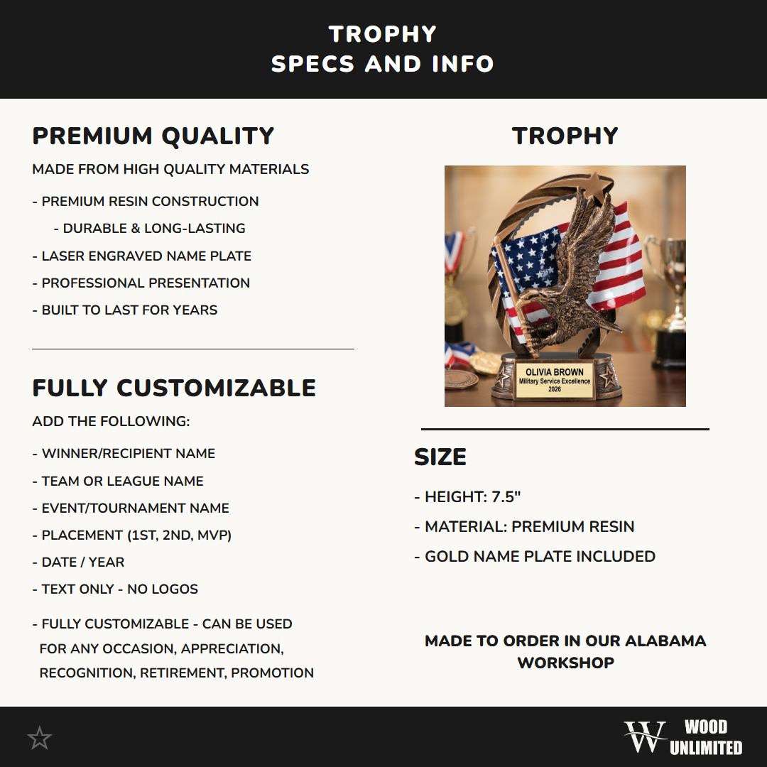 Military Trophy Award | Personalized | Custom Engraved | Retirement Gift | Service Award | Promotion Gift