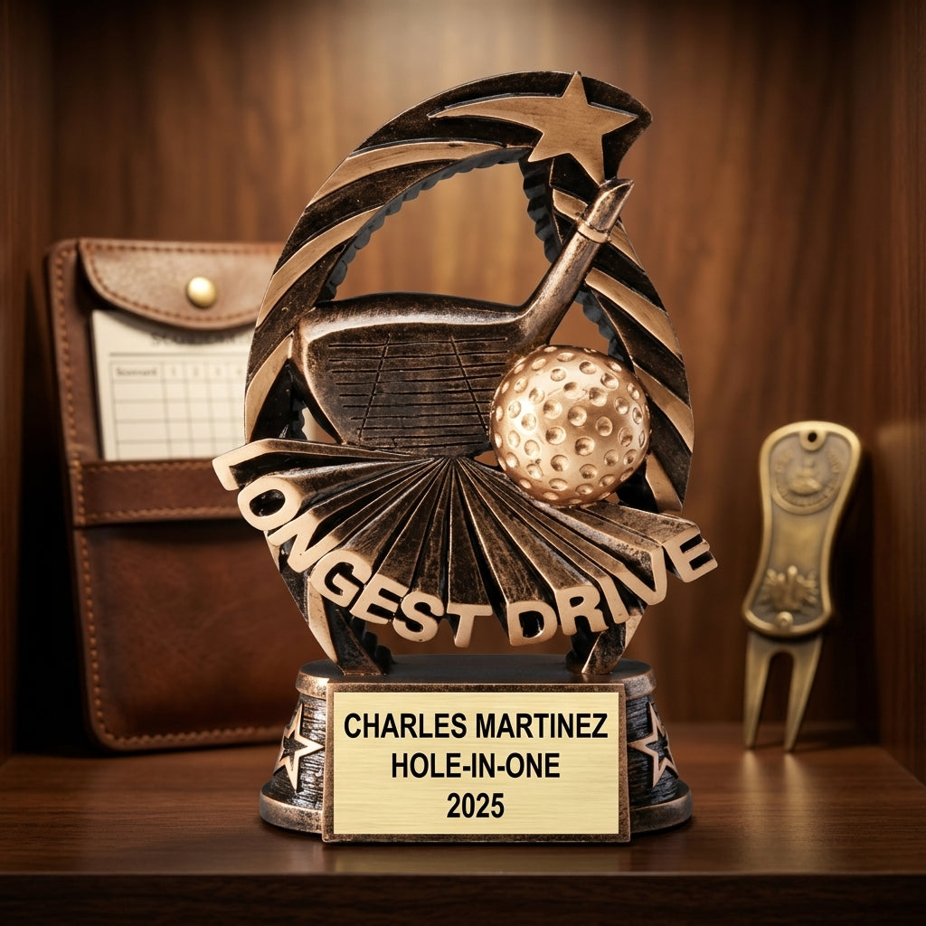 Golf Trophy Award | Personalized | Custom Engraved | Golf MVP | Gold Name Plate | Wood Unlimited - View 1