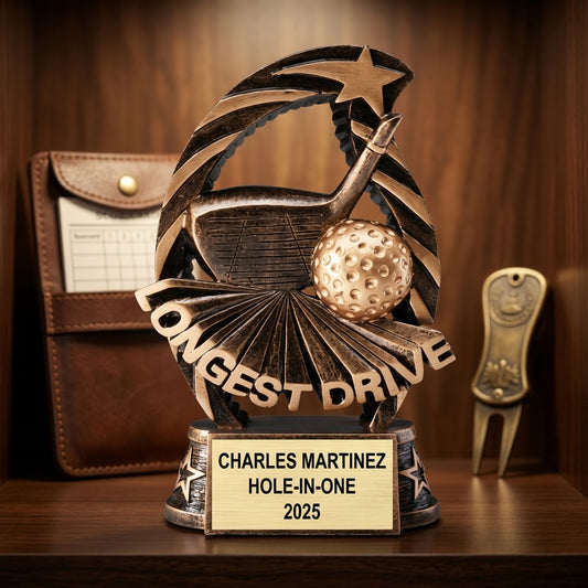 Golf Trophy Award | Personalized | Custom Engraved | Golf MVP | Gold Name Plate | Wood Unlimited - View 1