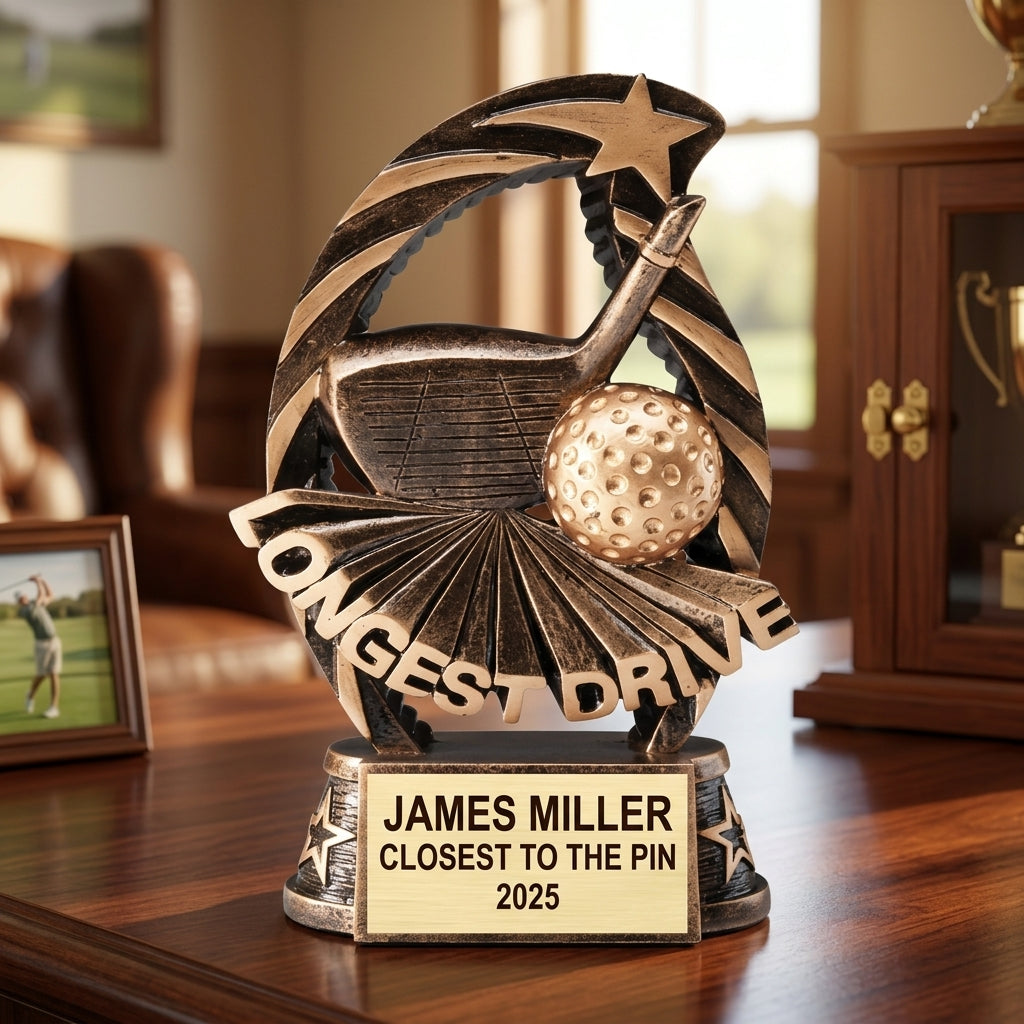 Golf Trophy Award | Personalized | Custom Engraved | Golf MVP | Gold Name Plate | Wood Unlimited - View 4