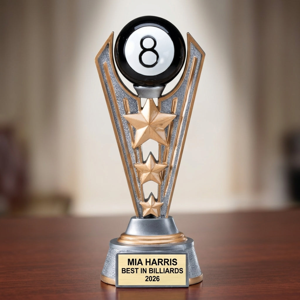 Billiards Trophy Award | Personalized 8-Ball | Custom Engraved Pool Award | Billiards Gift | Pool Tournament Trophy - View 2