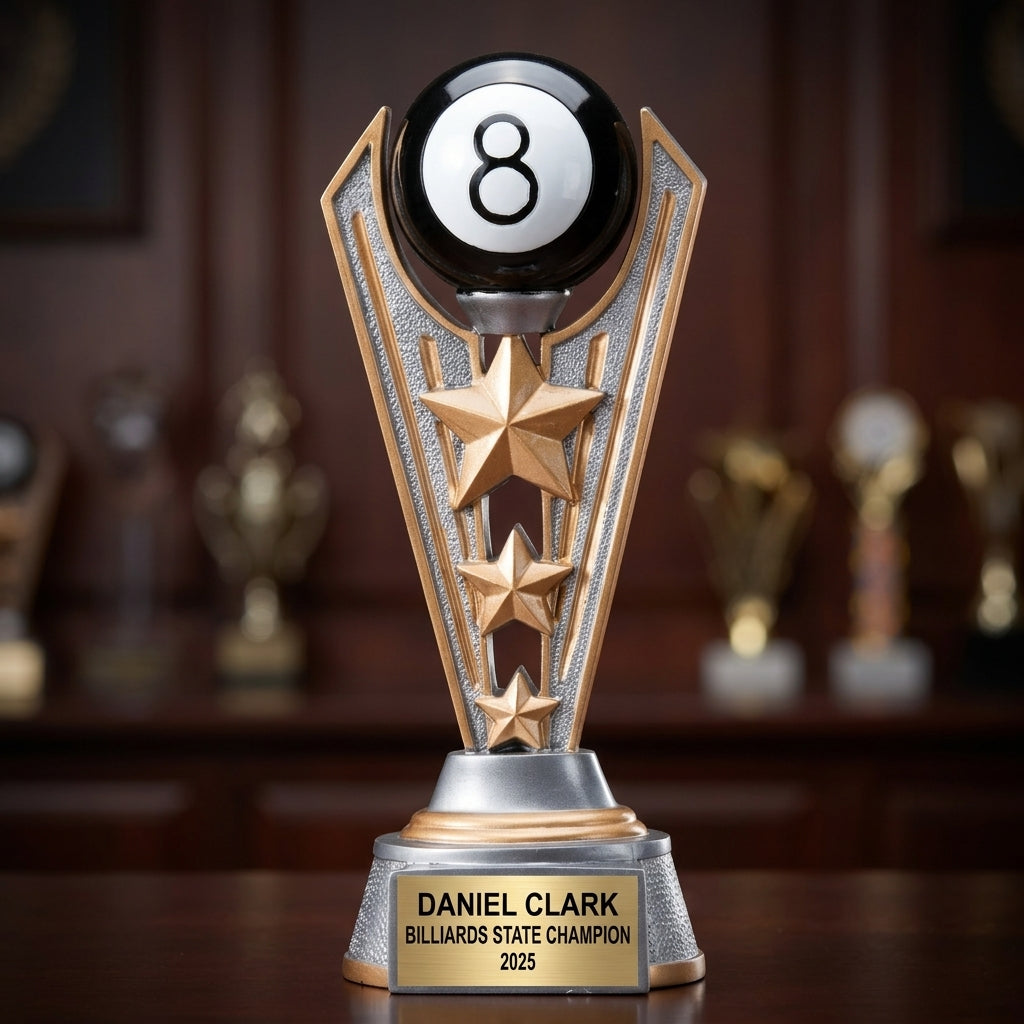 Billiards Trophy Award | Personalized | Custom Engraved | Billiards MVP | Gold Name Plate | Wood Unlimited - View 3