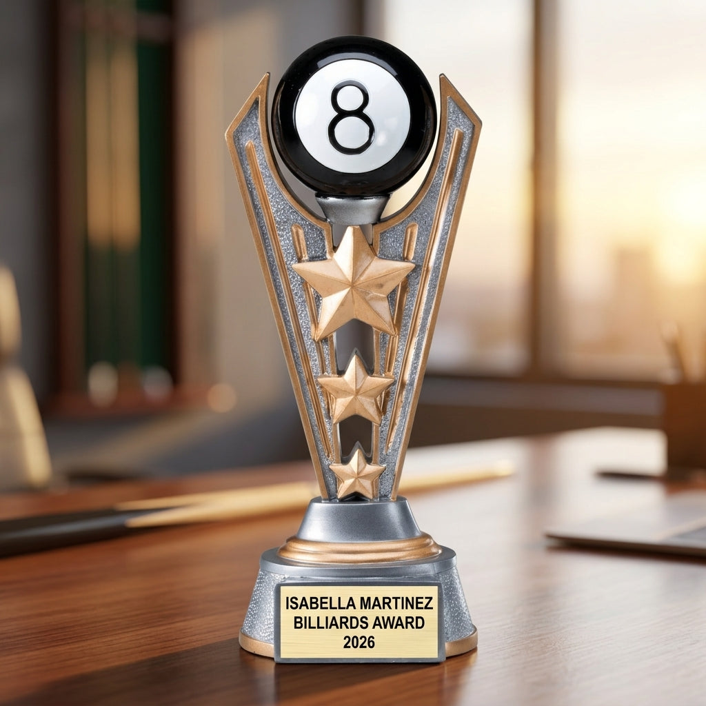 Billiards Trophy Award | Personalized | Custom Engraved | Billiards MVP | Gold Name Plate | Wood Unlimited - View 5