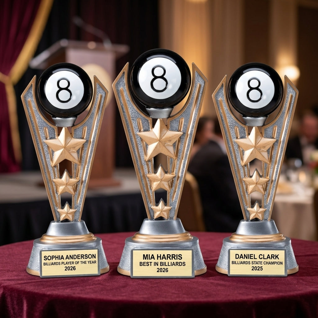 Billiards Trophy Award | Personalized | Custom Engraved | Billiards MVP | Gold Name Plate | Wood Unlimited - View 6