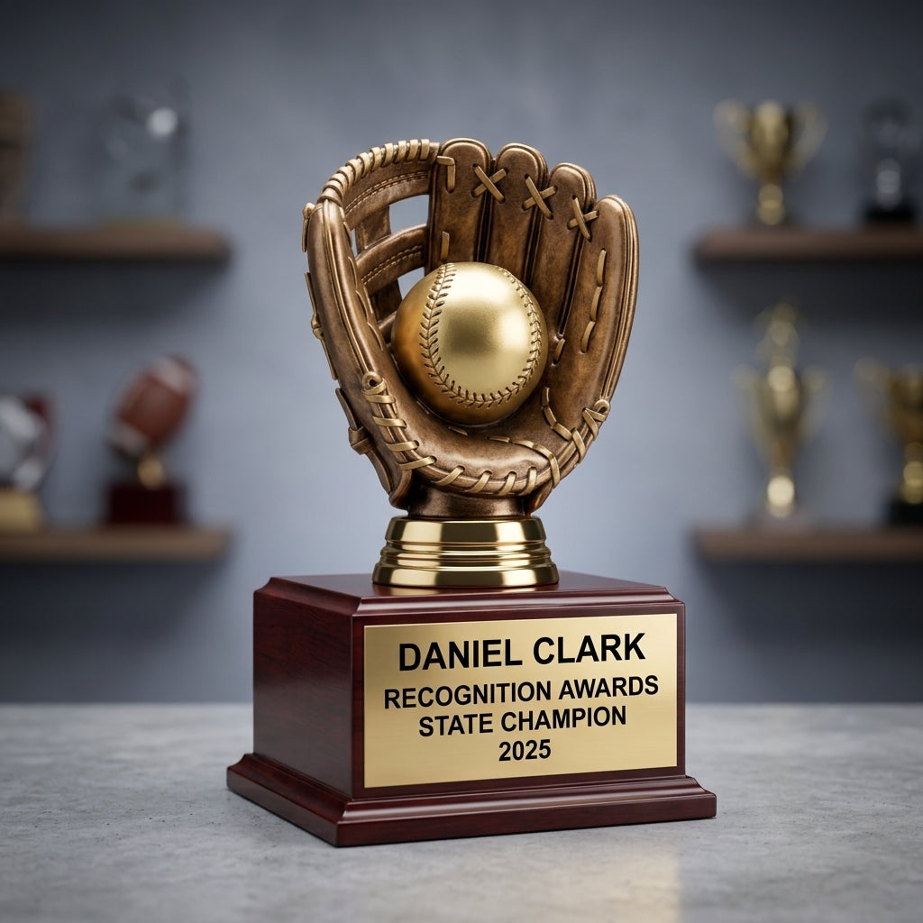 Close-up of the custom engraved name plate on a personalized Recognition Awards award (rosewood) — featuring Hinged book style engraved clock, a popular choice for Individuals seeking unique personalized gifts for Promotions and Career Milestones