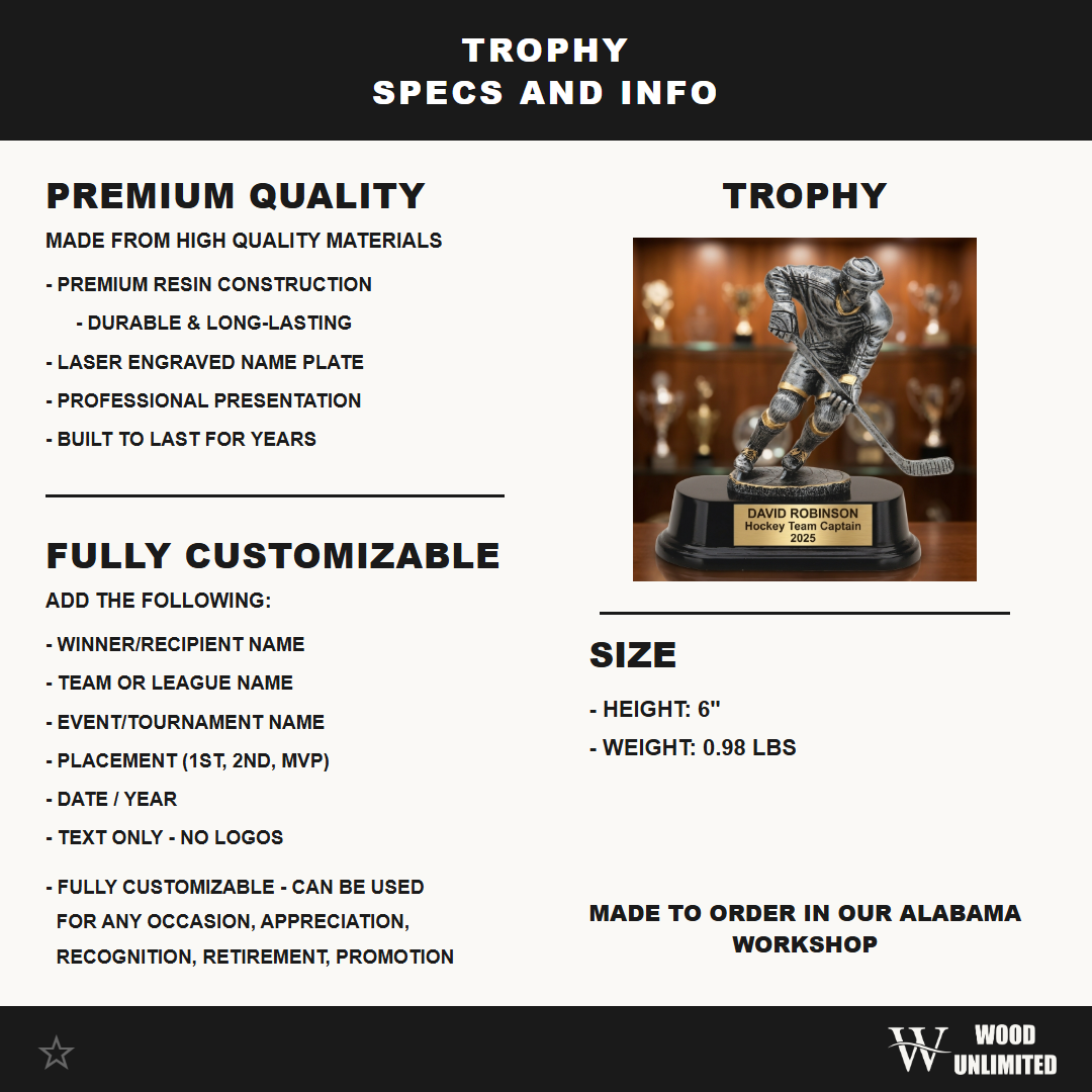 Personalized | Ice Hockey Award | Custom Engraved | Hockey Trophy | Personalized Award | Engraved Trophy | Team Captain | MVP Award