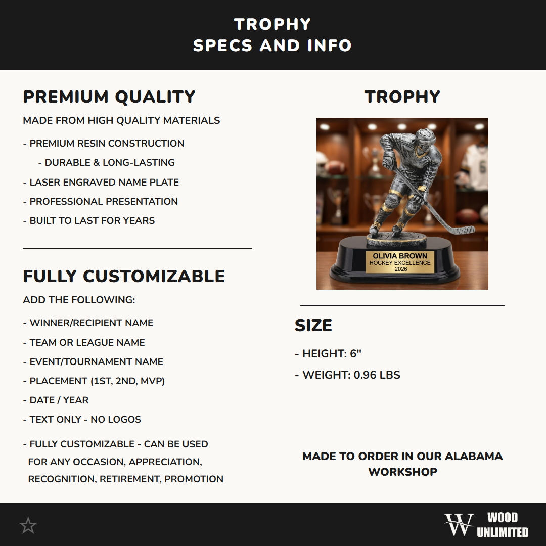 Personalized | Ice Hockey Award | Custom Engraved | Hockey Trophy | Engraved | Player Award | Custom | Youth Team | MVP | Coach Gift