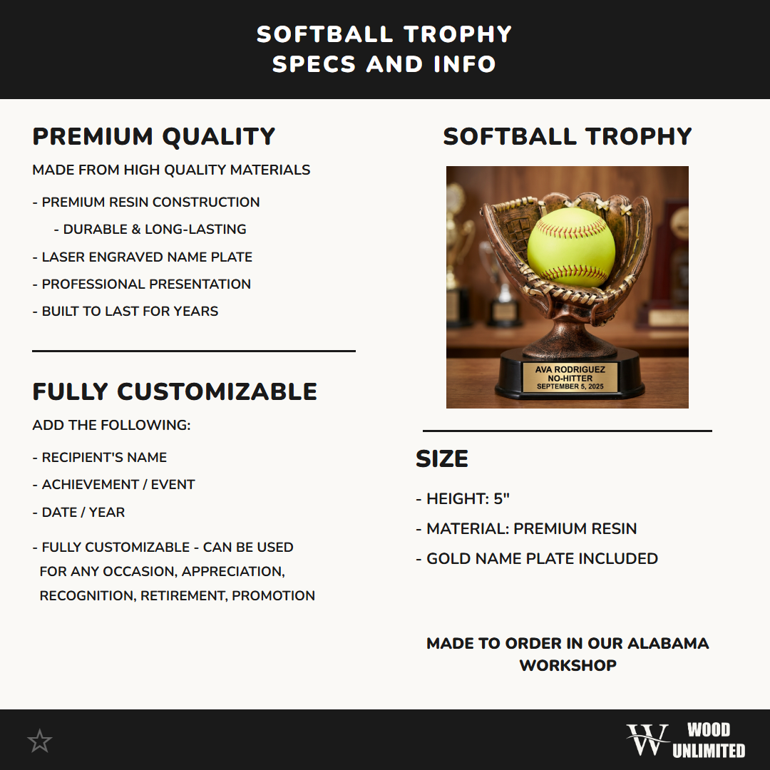 Softball Award Trophy | Personalized | Custom Engraved Softball Glove | Team MVP | End of Season | Softball Gift