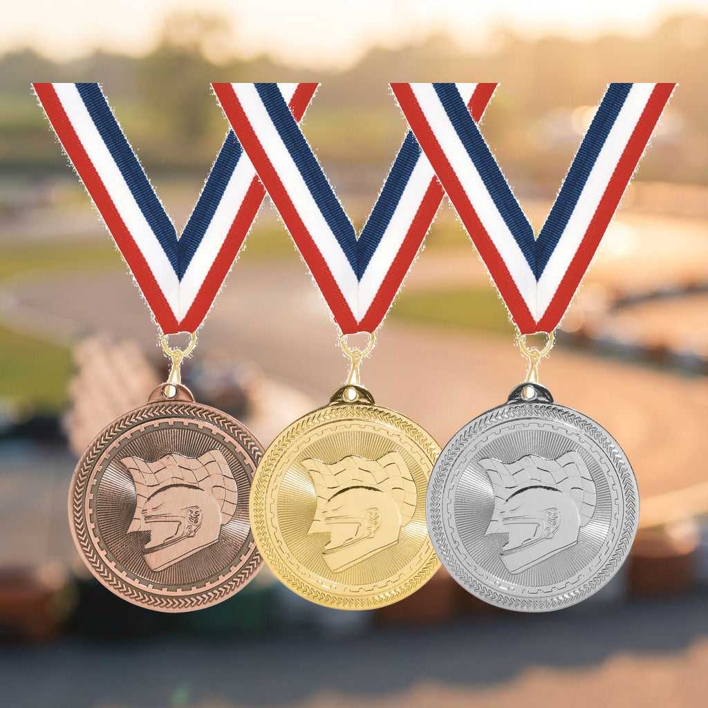Personalized Racing Medals with Neck Ribbon - Gold Silver Bronze - Custom Engraved