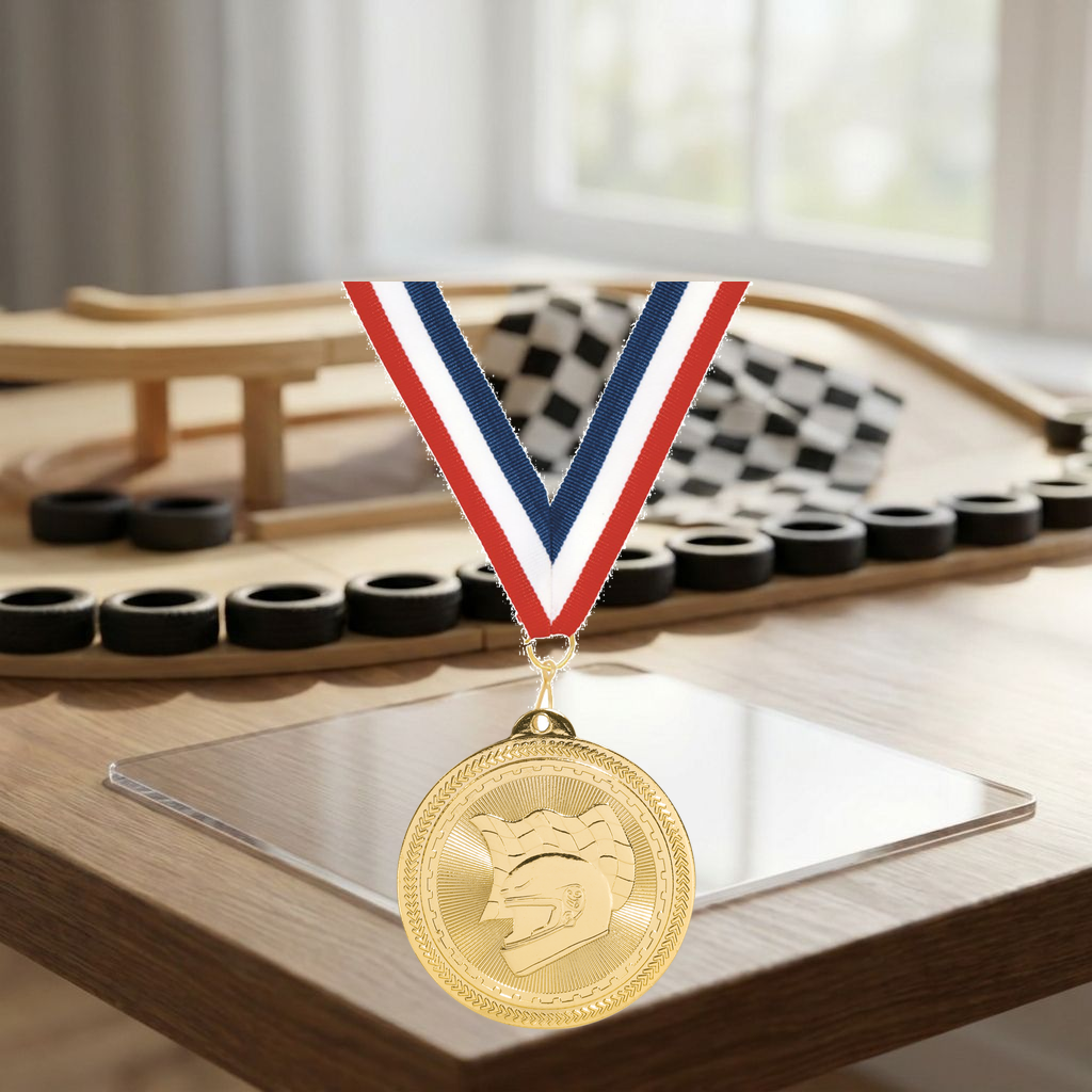 Personalized Racing Medals with Neck Ribbon - Gold Silver Bronze - Custom Engraved