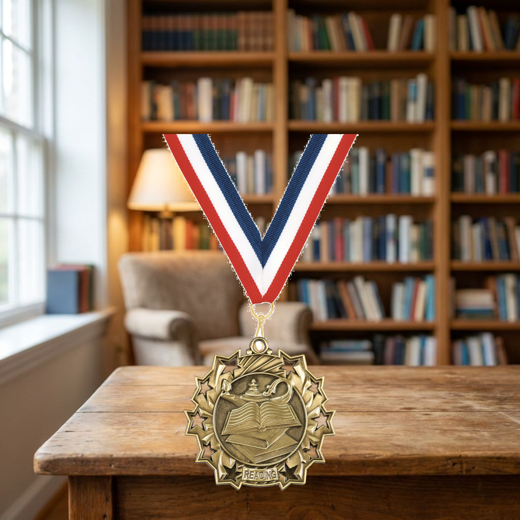 Personalized Reading Medals with Neck Ribbon - Gold Silver Bronze - Custom Engraved