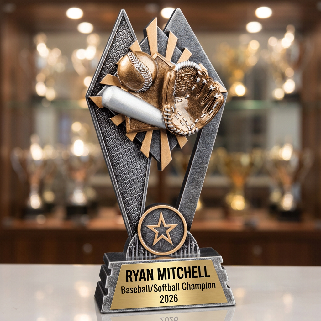 Personalized Baseball Trophy | Custom Softball Award | Laser Engraved Name Plate | Sports Team MVP Recognition - View 1